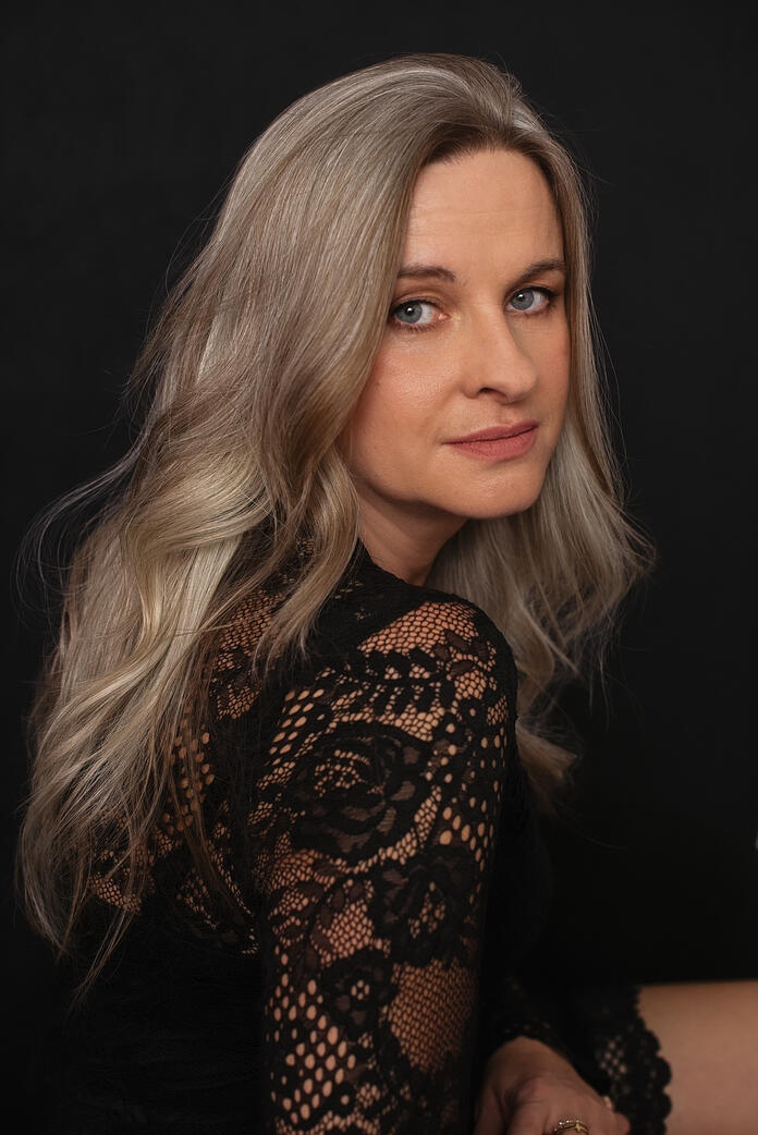 Photo of grey hair woman in black lace, Berlin studio Photo of grey hair woman in black lace, Berlin studio photoshoot